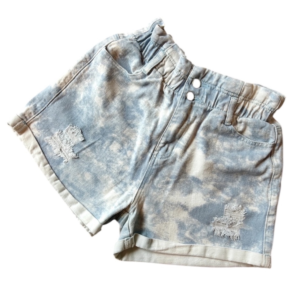 Aaron & Amber Paper Bag Waist Distress Tie Dye Cuffed Hem Short Size Medium